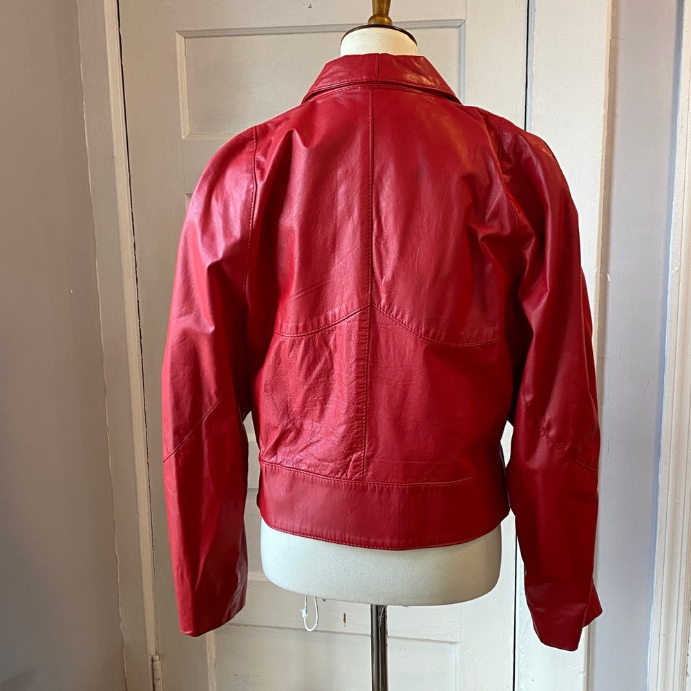 Vintage The Leather Ranch Red Genuine Leather Jacket, Size 3 - Picture 3 of 17